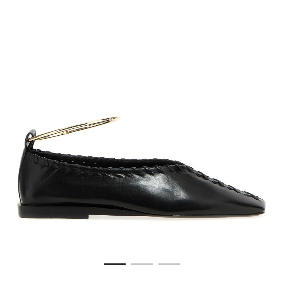 Jil Sander Ring whipstitch-trimmed leather ballet flats